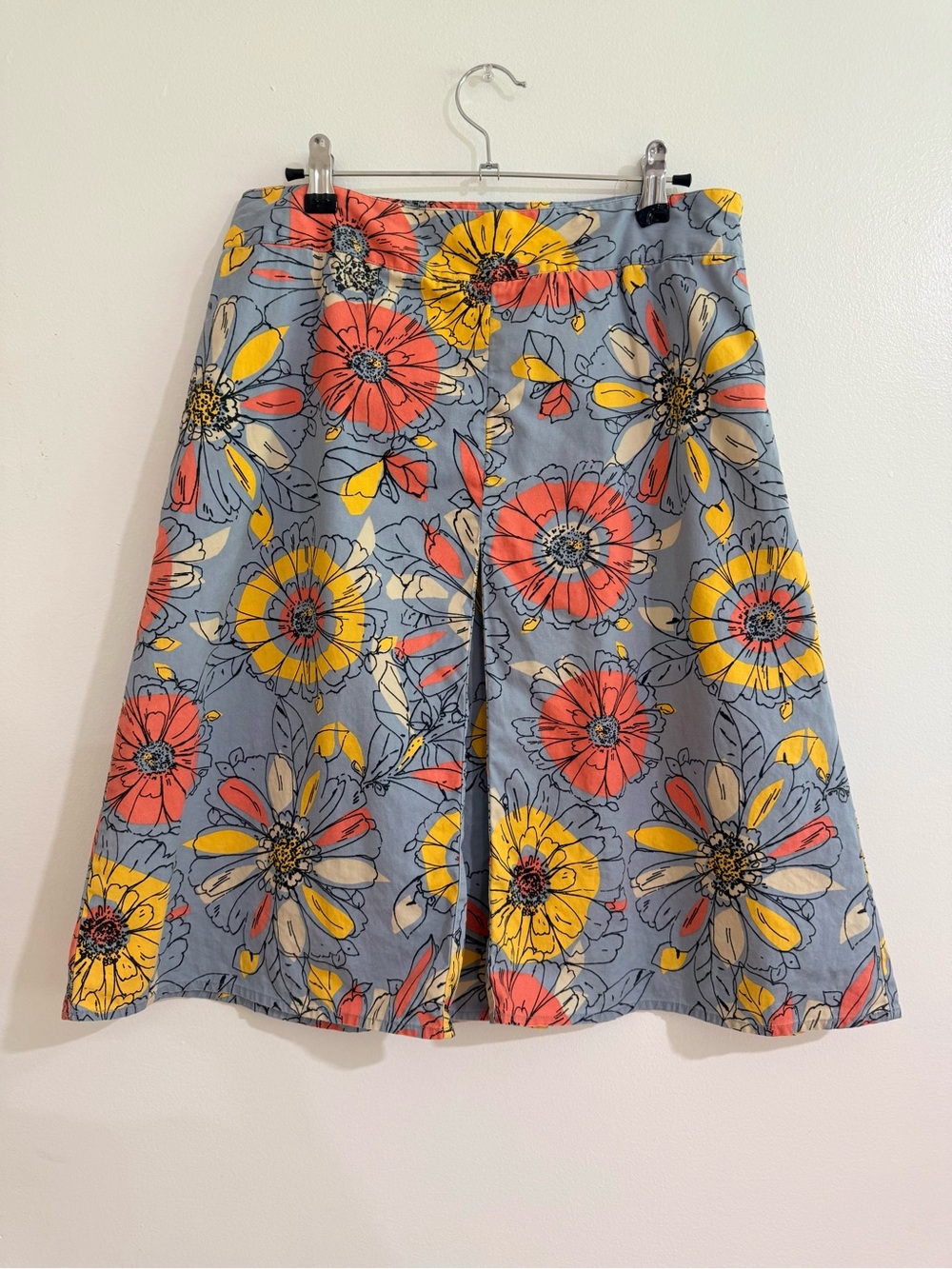 VTG Y2K Merona Blue & Yellow Floral Cotton A-Line Skirt - Size 4